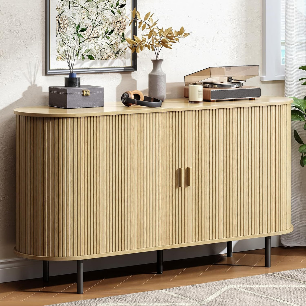 55 Inch Sideboard Buffet with Tambour Door