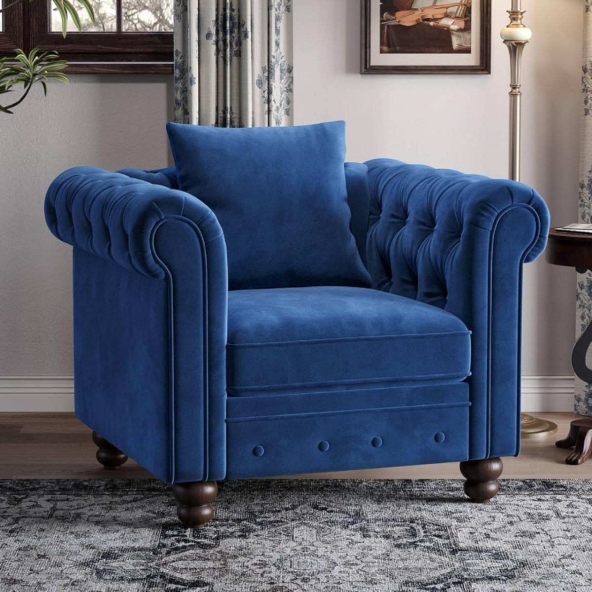 Velvet Chesterfield Tufted Accent Armchair