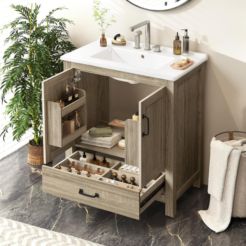 30 Inch Farmhouse Bathroom Vanity with Barn Door