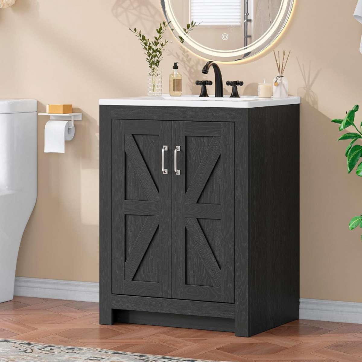 24-Inch Farmhouse Bathroom Vanity with Sink, 2 Doors