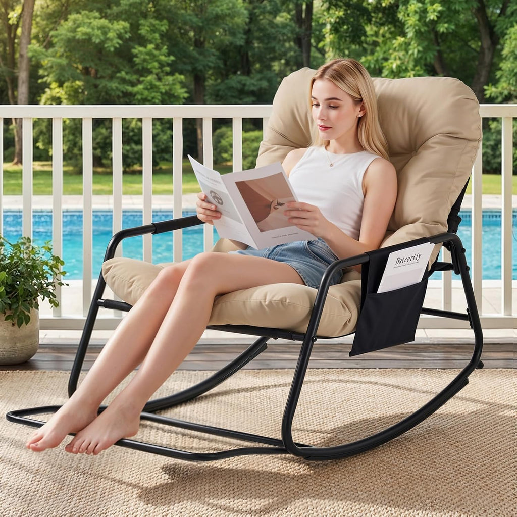 Papasan Rocking Chair with Cushion for Indoor and Outdoor