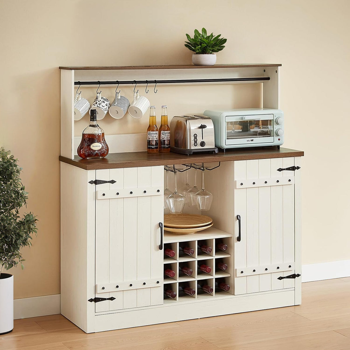 58" Bar Cabinet with 12 Wine Racks and Adjustable Shelves