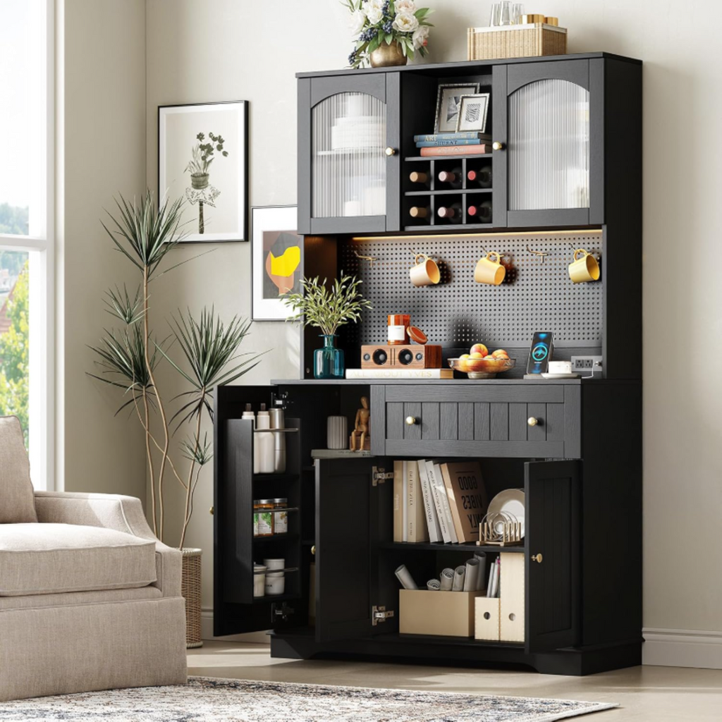 71 Inch Kitchen Pantry Cabinet with Microwave Stand