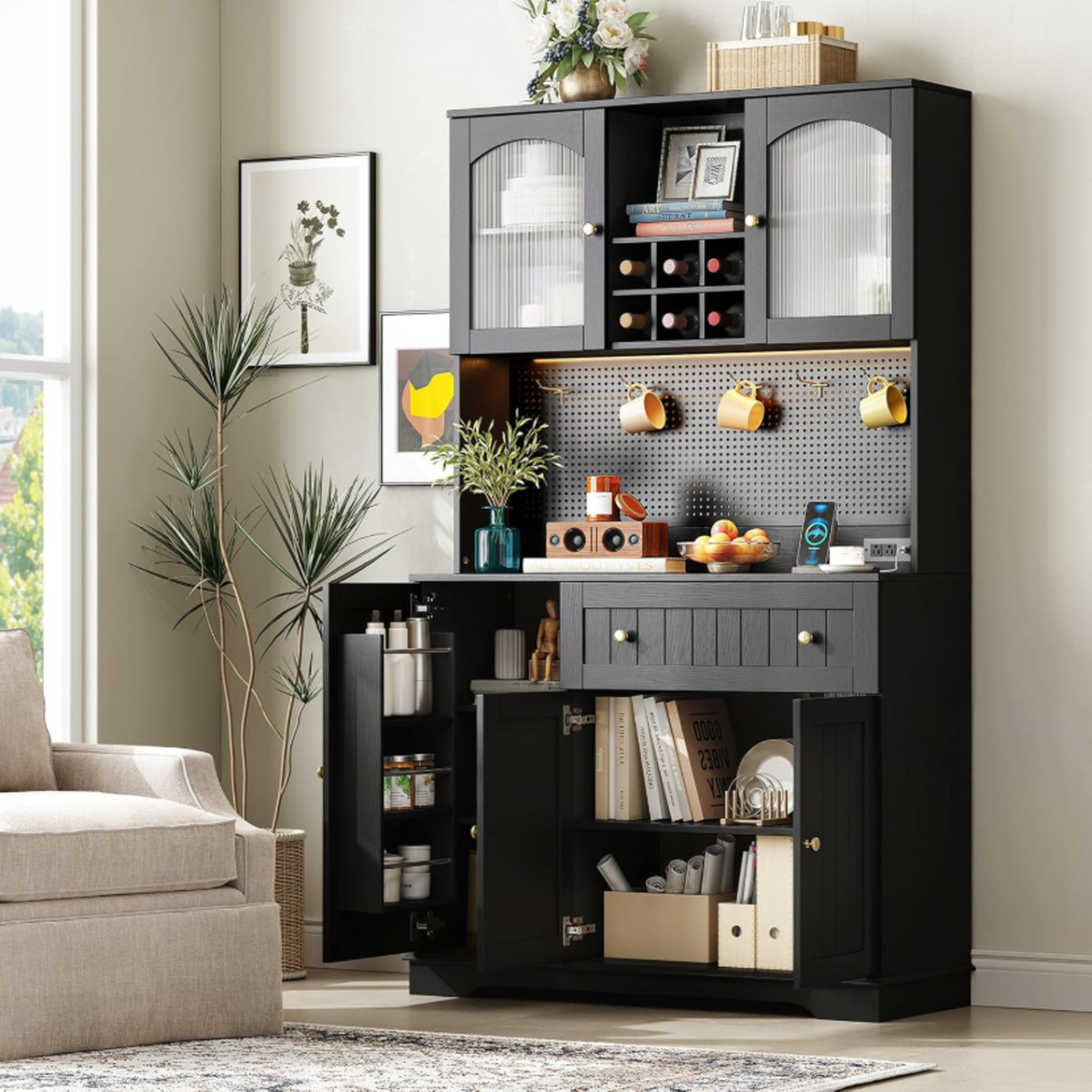 71 Inch Kitchen Pantry Cabinet with Microwave Stand