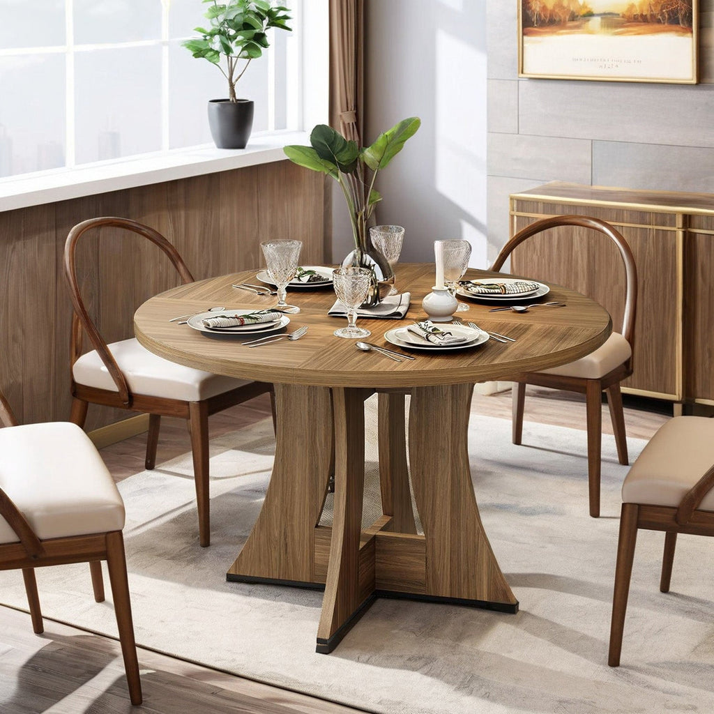 47 Inch Round Wooden Dining Table, Modern Kitchen Table