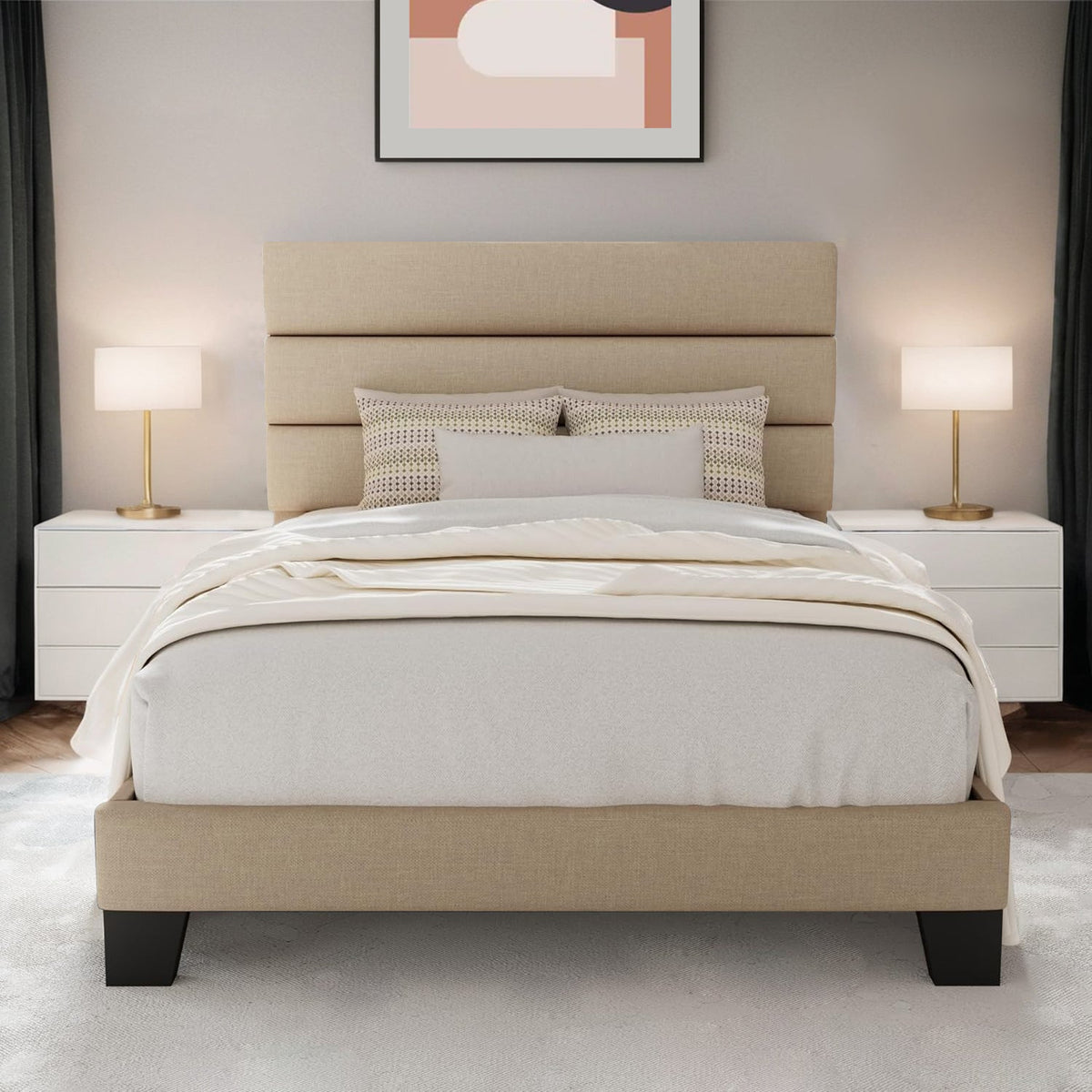 Twin Upholstered Platform Bed with Fabric Headboard