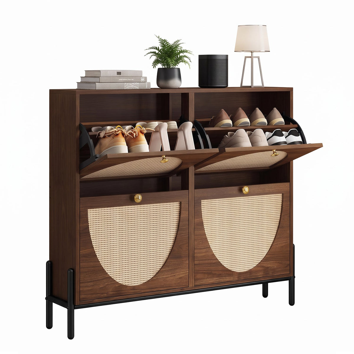 Shoe Storage Cabinet with 4 Rattan Flip Drawers