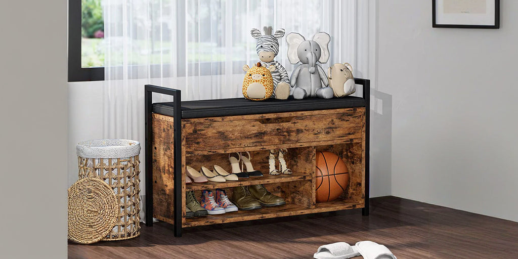 Shoe Storage Bench with 2-Tier Rack and Storage Box