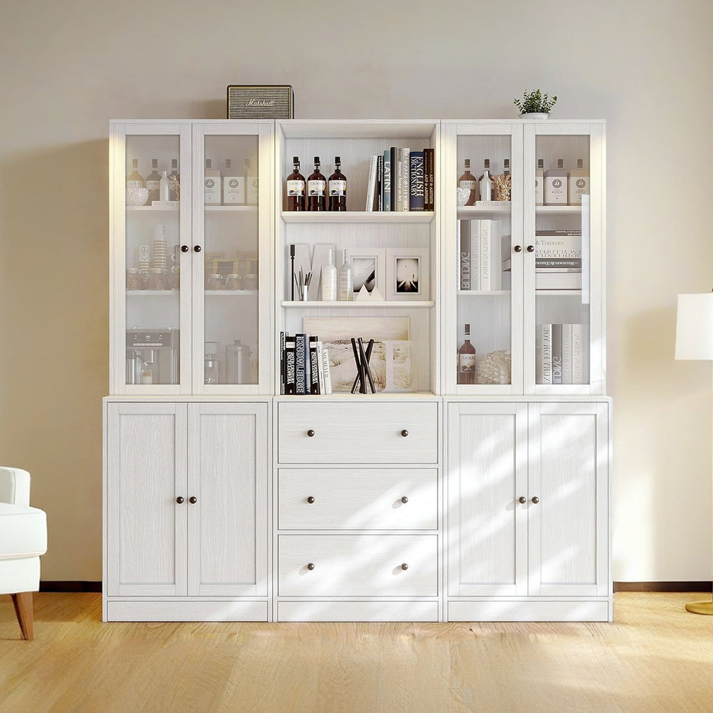 3-Piece 71" Bookcase Set with Glass Door Cabinets