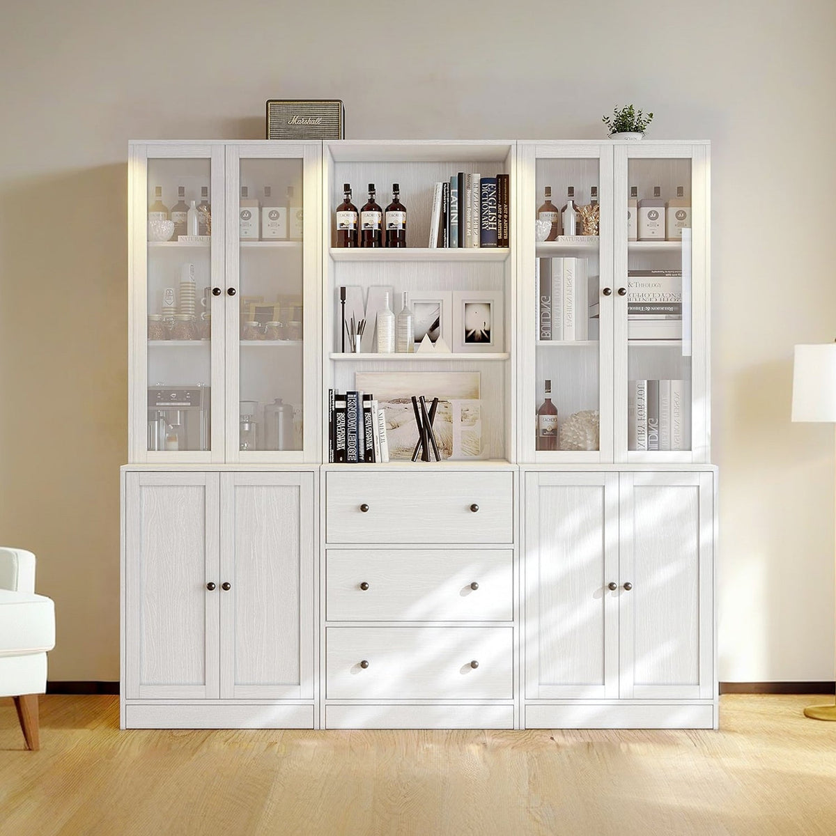 3-Piece 71" Bookcase Set with Glass Door Cabinets