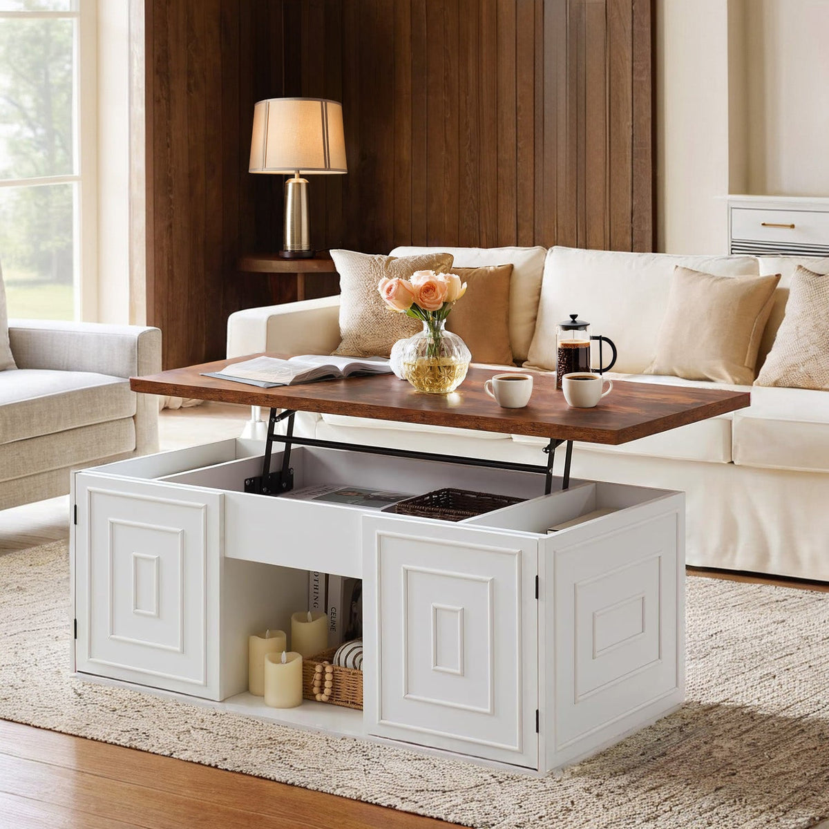 48 Inch Farmhouse Lift Top Coffee Table with Storage