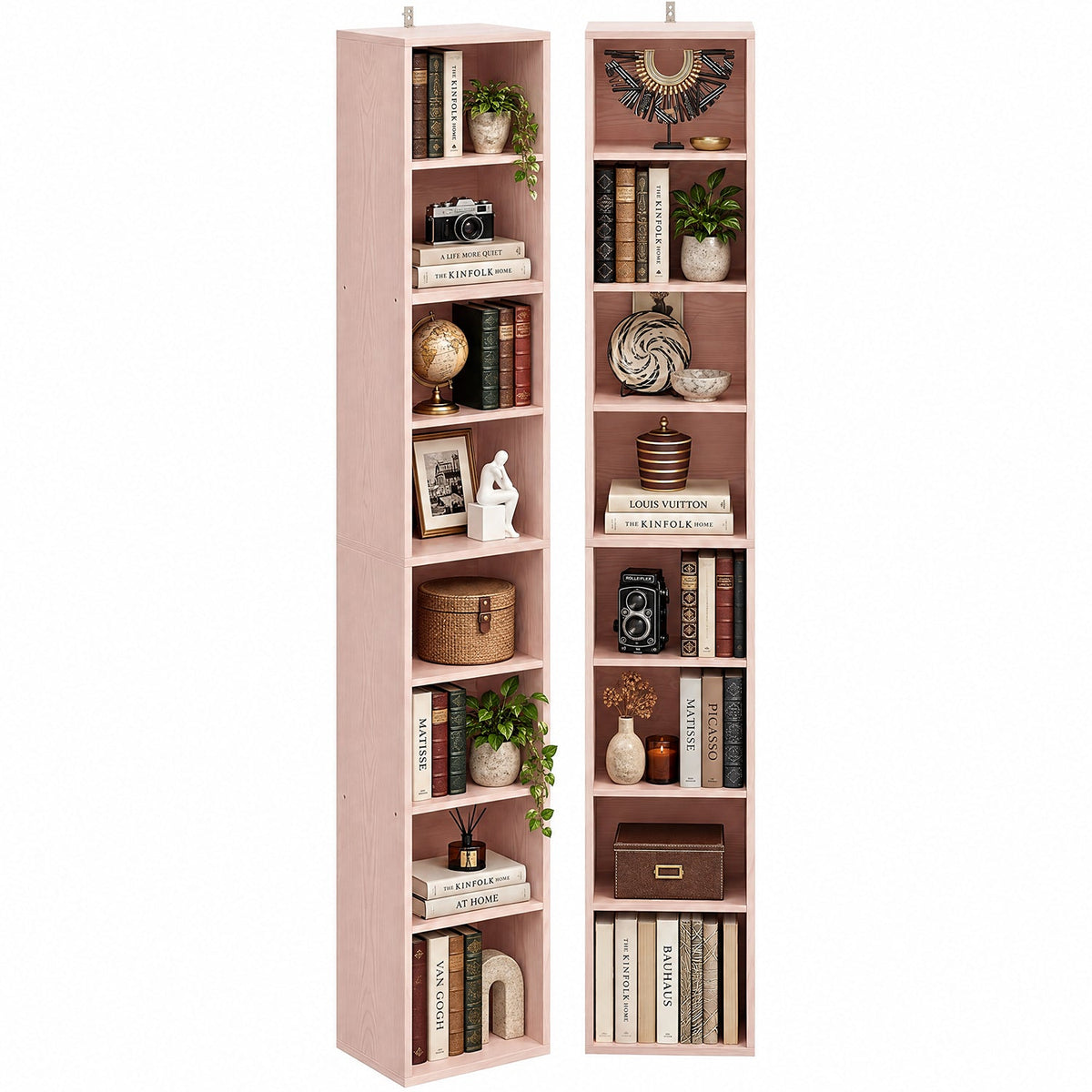 71-Inch Tall Narrow Bookshelf Set of 2, 8-Tier
