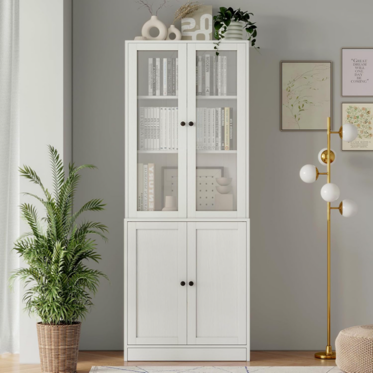 71-Inch Bookcase with Glass Doors and 5 Shelves
