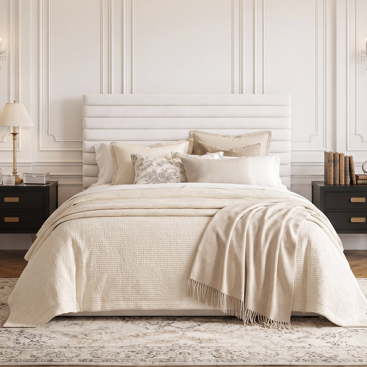 Velvet Upholstered Platform Bed with Adjustable Headboard