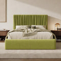 Velvet Floor Platform Bed with Pleated Headboard