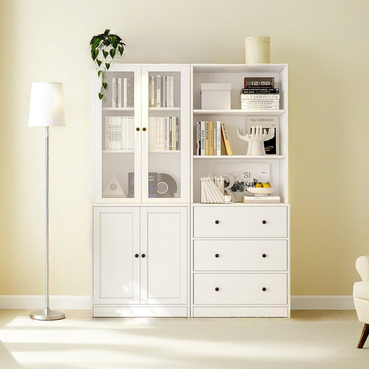 2-Piece 71" Bookcase Set with Glass Door Cabinet
