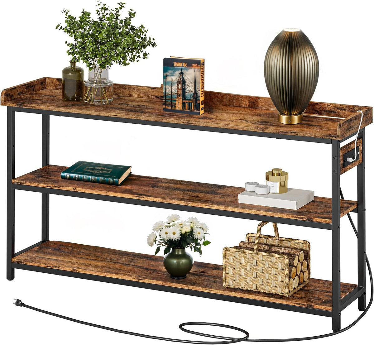 55 Inch Adjustable Console Table with Power Outlet