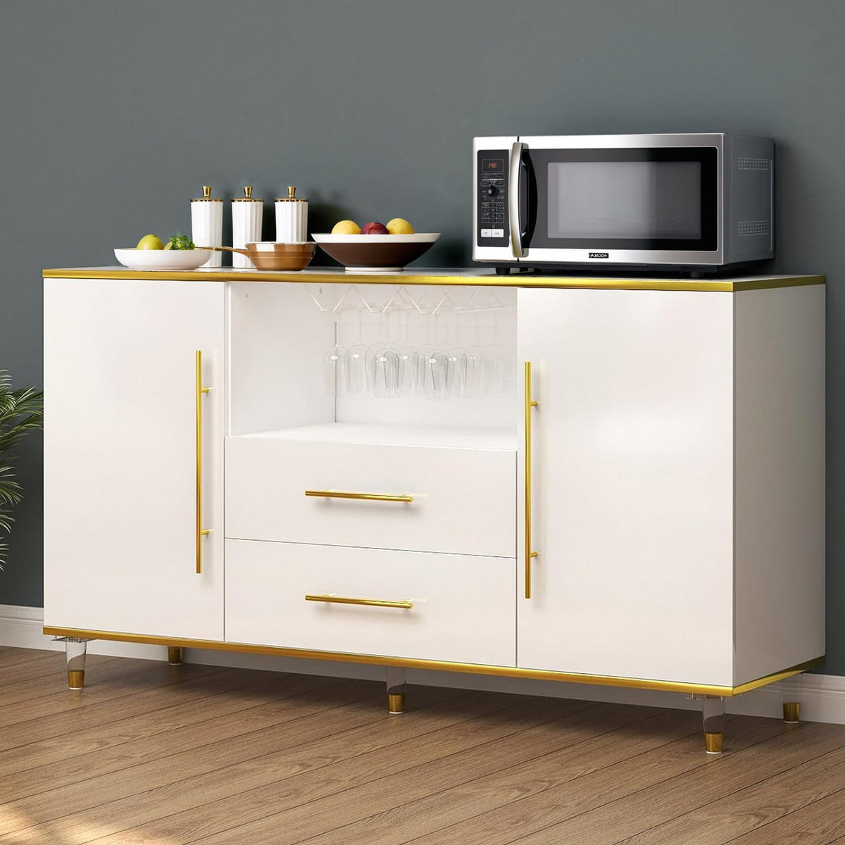 High Gloss Kitchen Buffet Cabinet with Wine Glass Holder