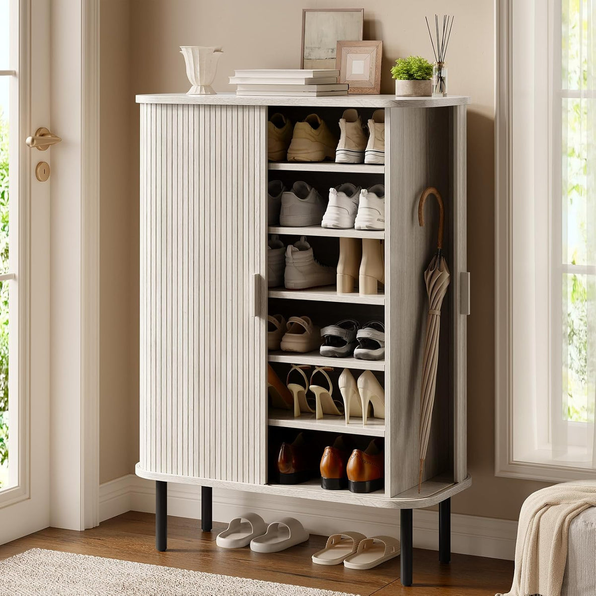 6-Tier Shoe Storage Cabinet with Sliding Door