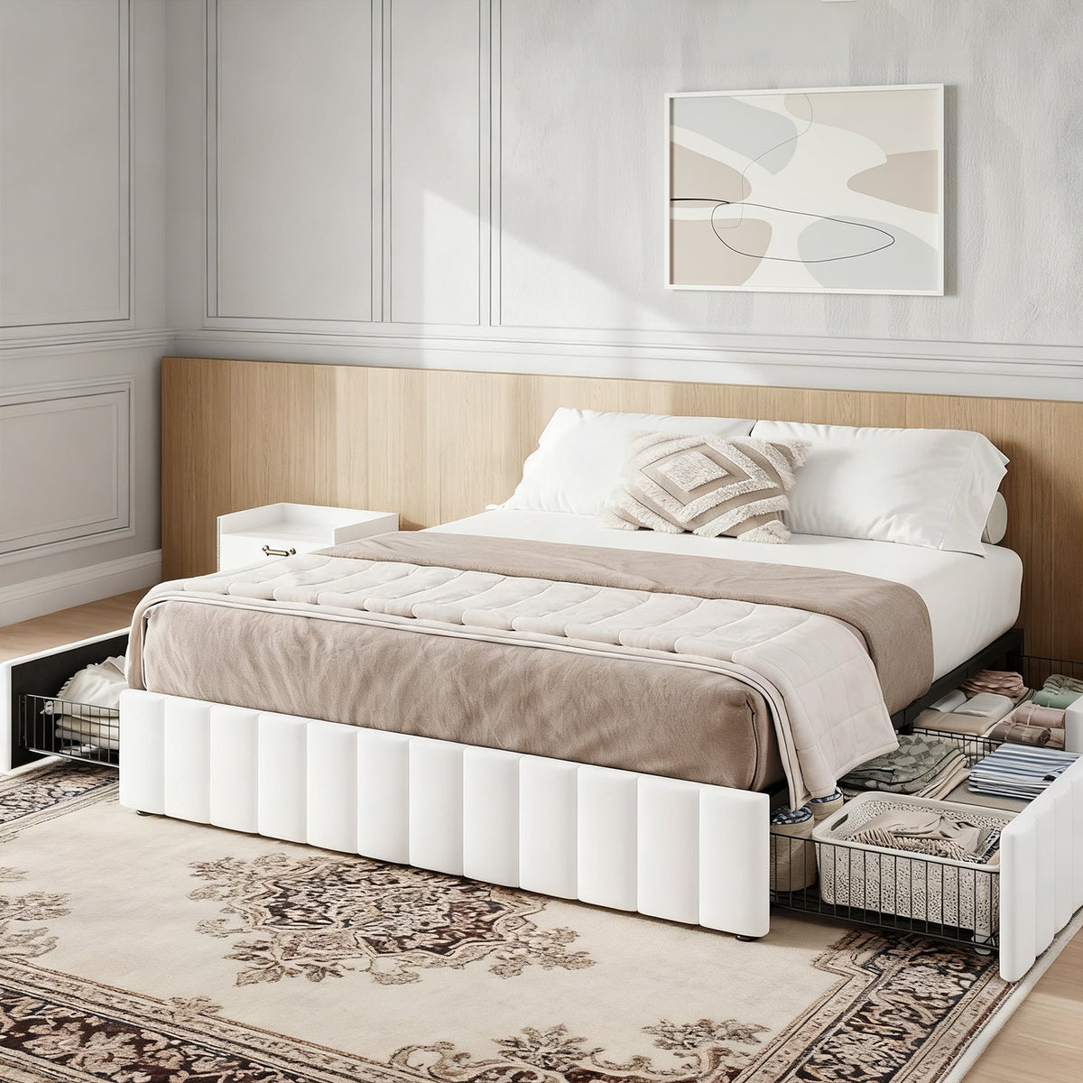 Velvet Platform Bed with 4 Storage Drawers