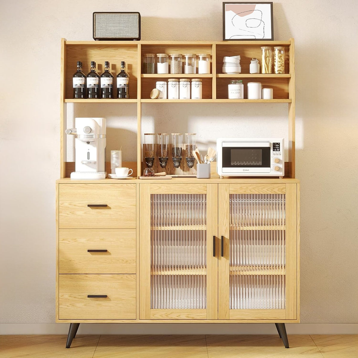 Freestanding Kitchen Pantry Sideboard with Glass Door