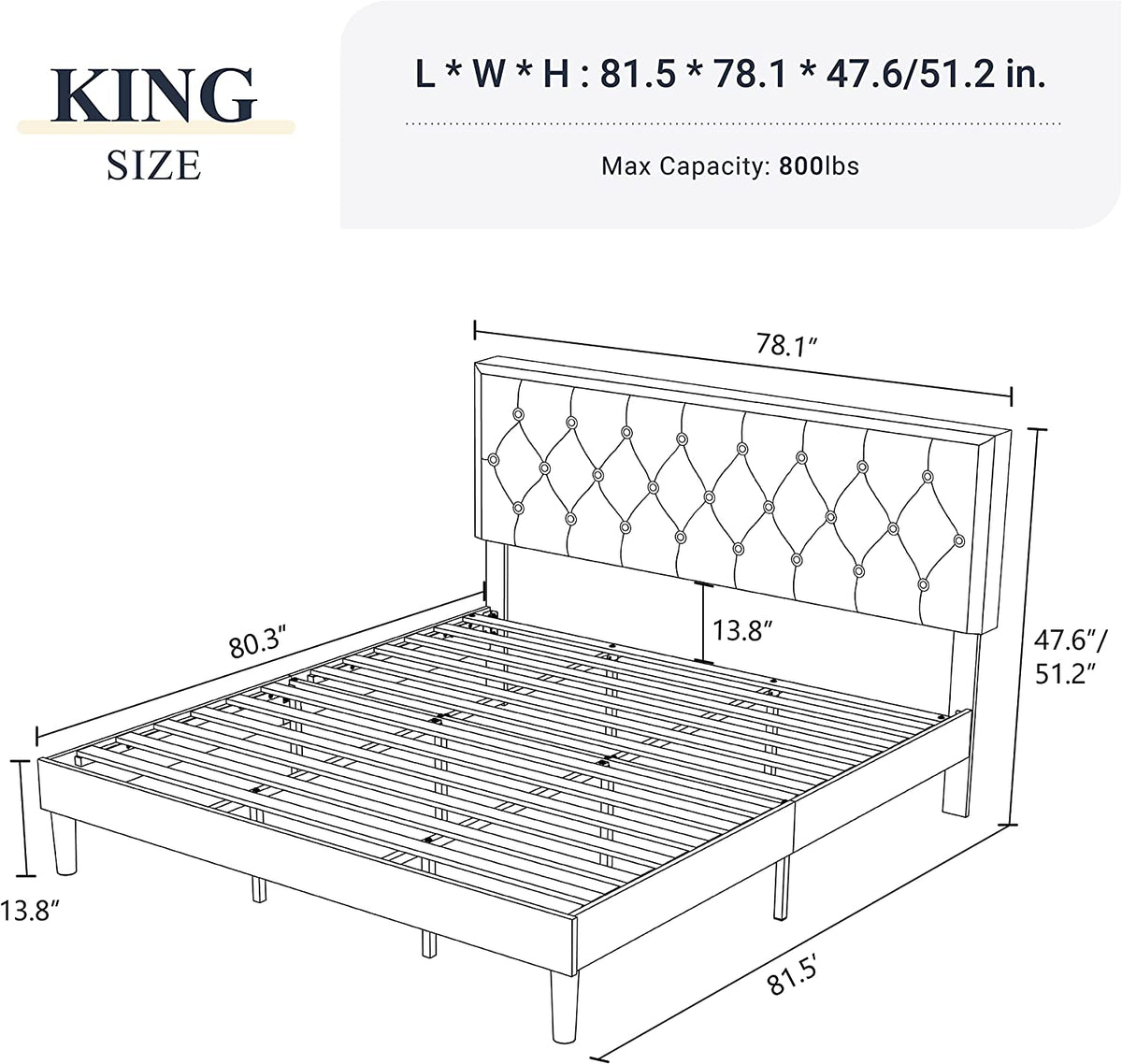 Upholstered Bed Frame with Adjustable Headboard