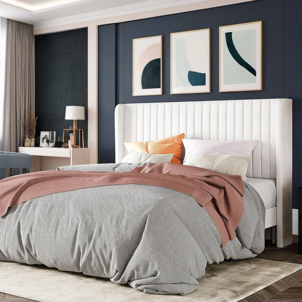 Velvet Platform Bed Frame with Tufted Headboard