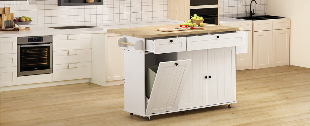 Kitchen Island Cart with Trash Can Storage on Wheels