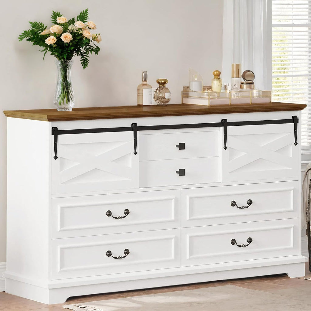 55.1 Inch Farmhouse 6 Drawer Dresser