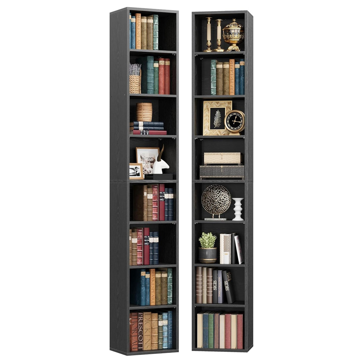 71-Inch Tall Narrow Bookshelf Set of 2, 8-Tier