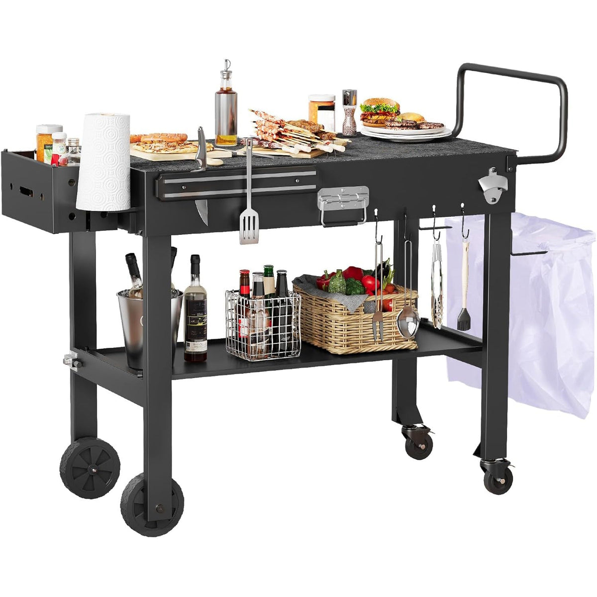 Foldable Grill Cart with Locking Wheels