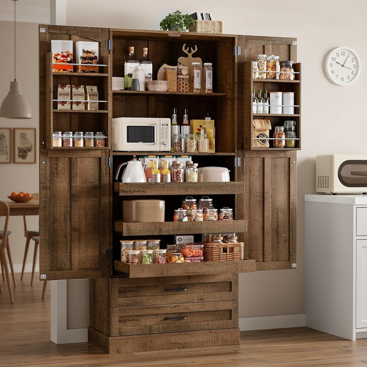 71-Inch Farmhouse Pantry Cabinet with Pull-Out Shelves