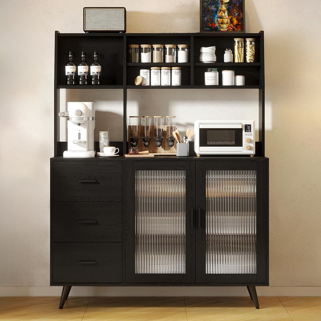 Freestanding Kitchen Pantry Sideboard with Glass Door
