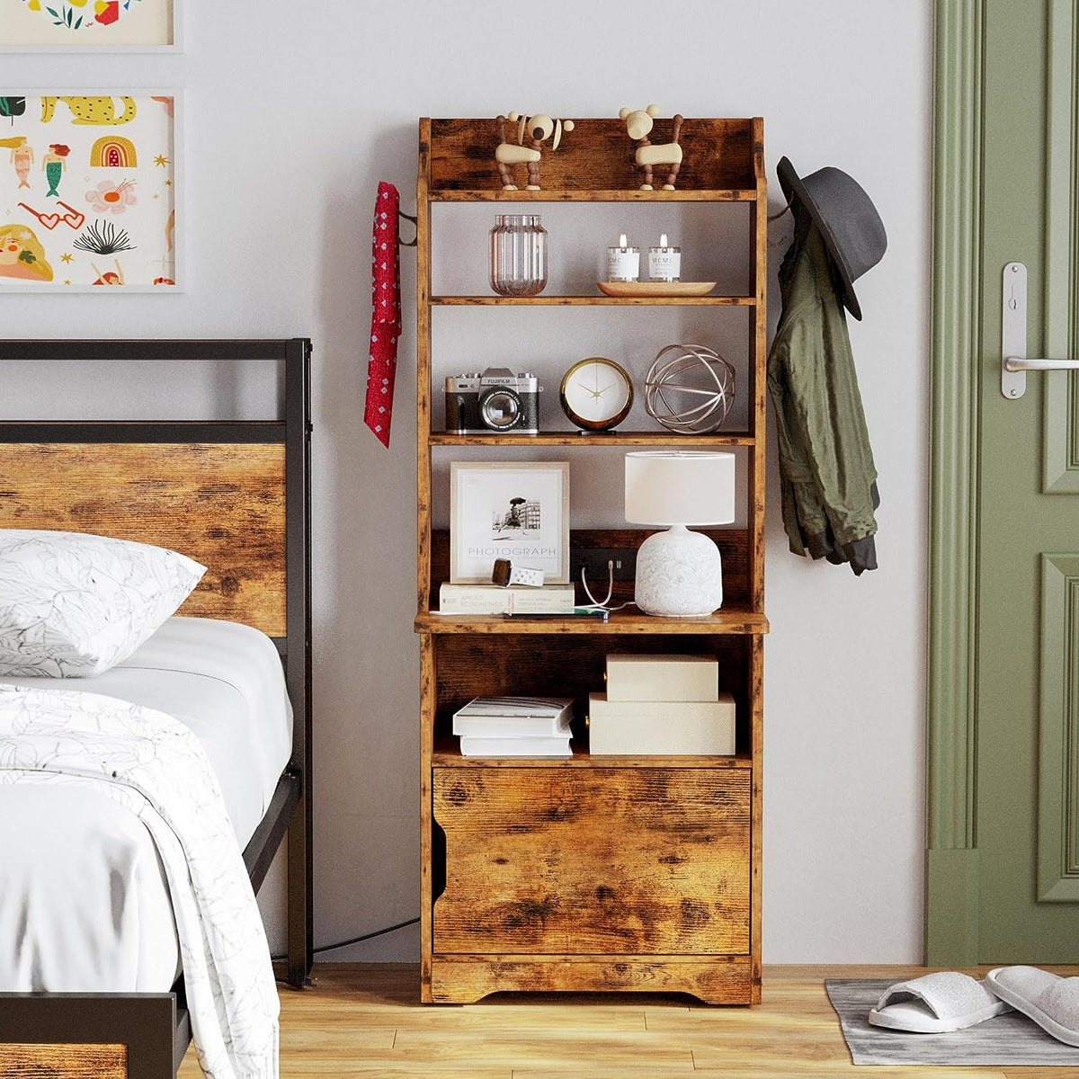55 Inch Tall Nightstand with Charging Station