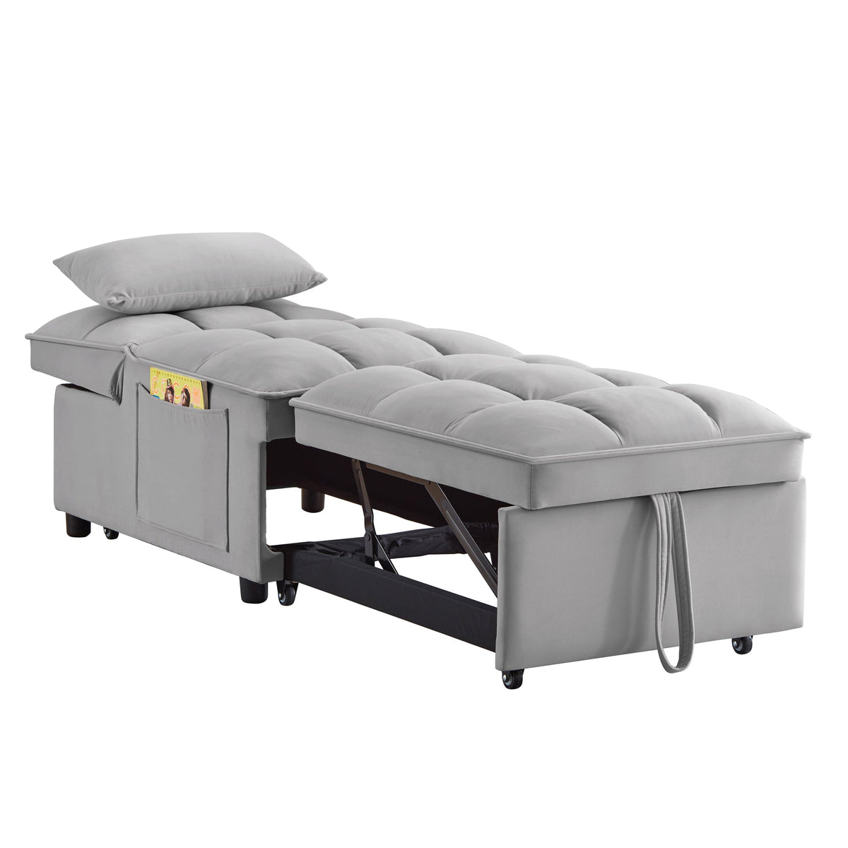 4-in-1 Single Sofa Bed with Storage Pockets, Gray