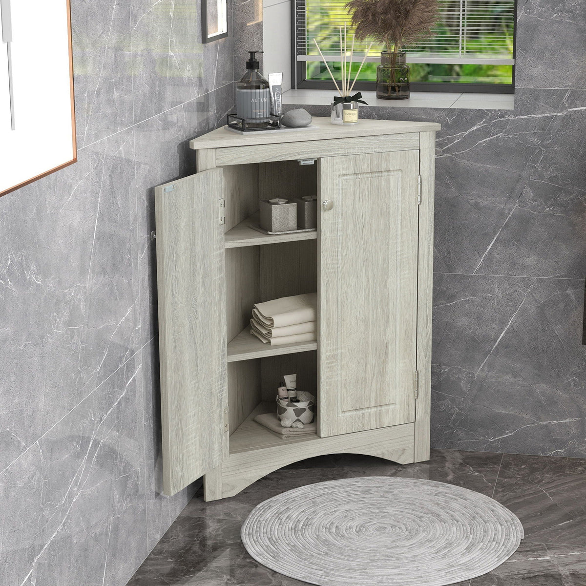 Triangle Bathroom Storage Cabinet, Adjustable Shelves