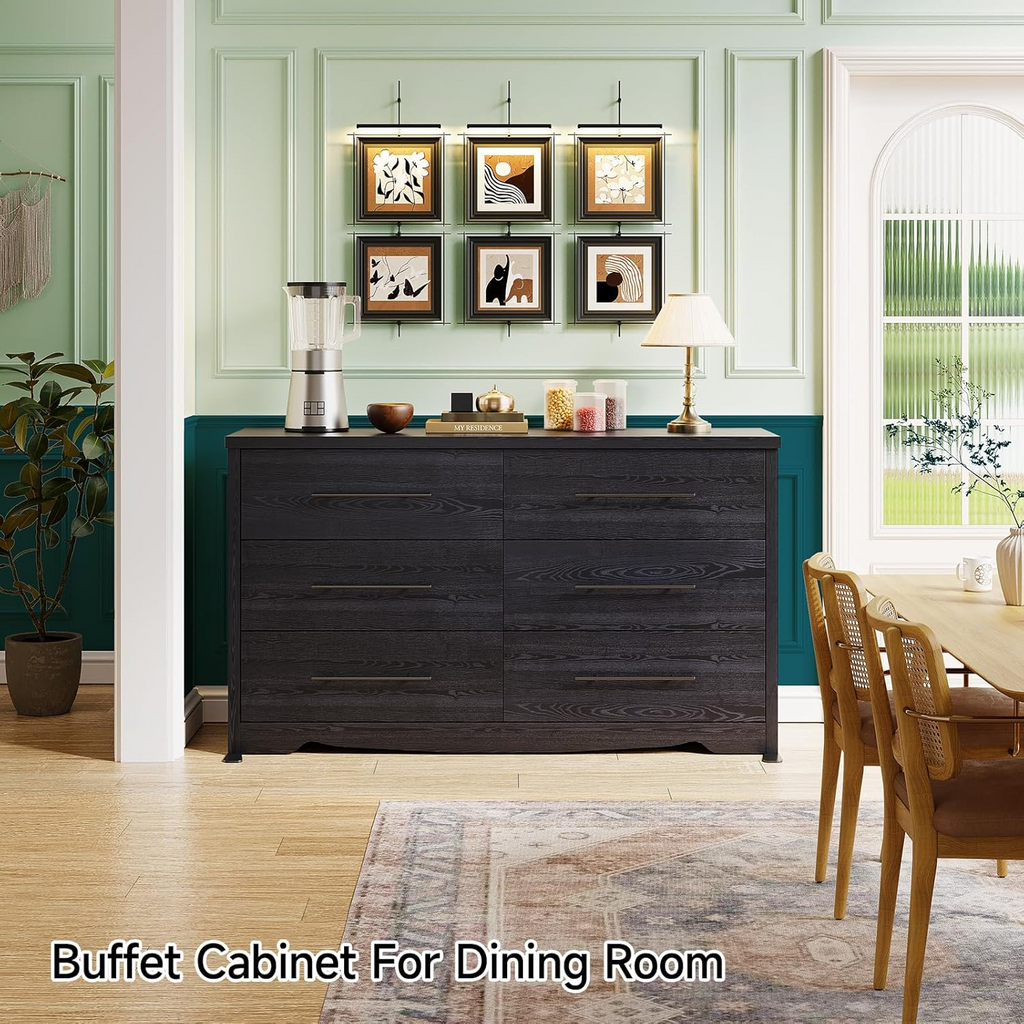 55 Inch 6-Drawer Dresser with Metal Handles