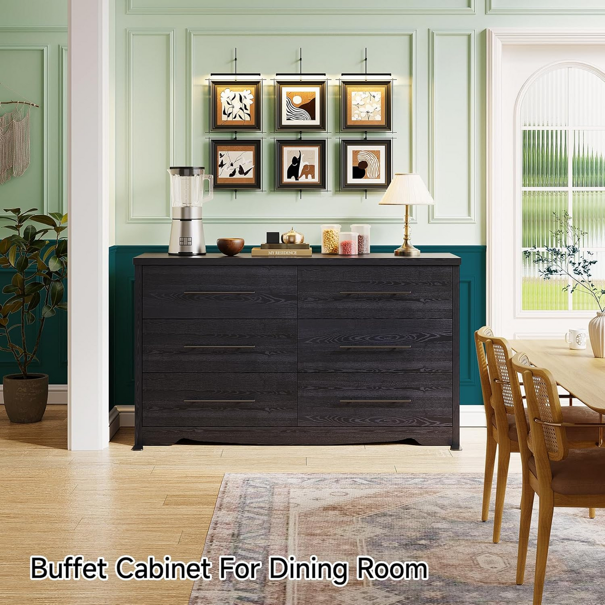 55 Inch 6-Drawer Dresser with Metal Handles