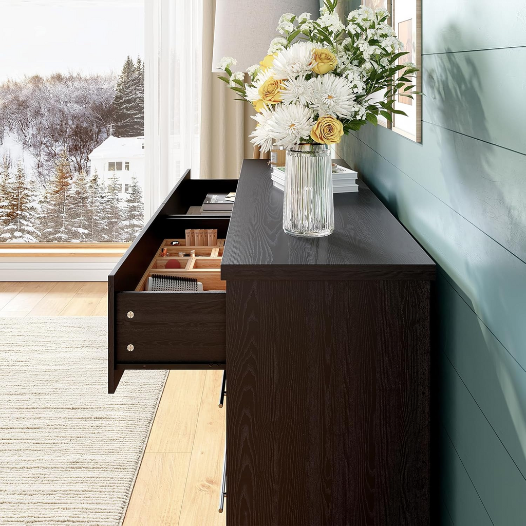 55 Inch 6-Drawer Dresser with Metal Handles