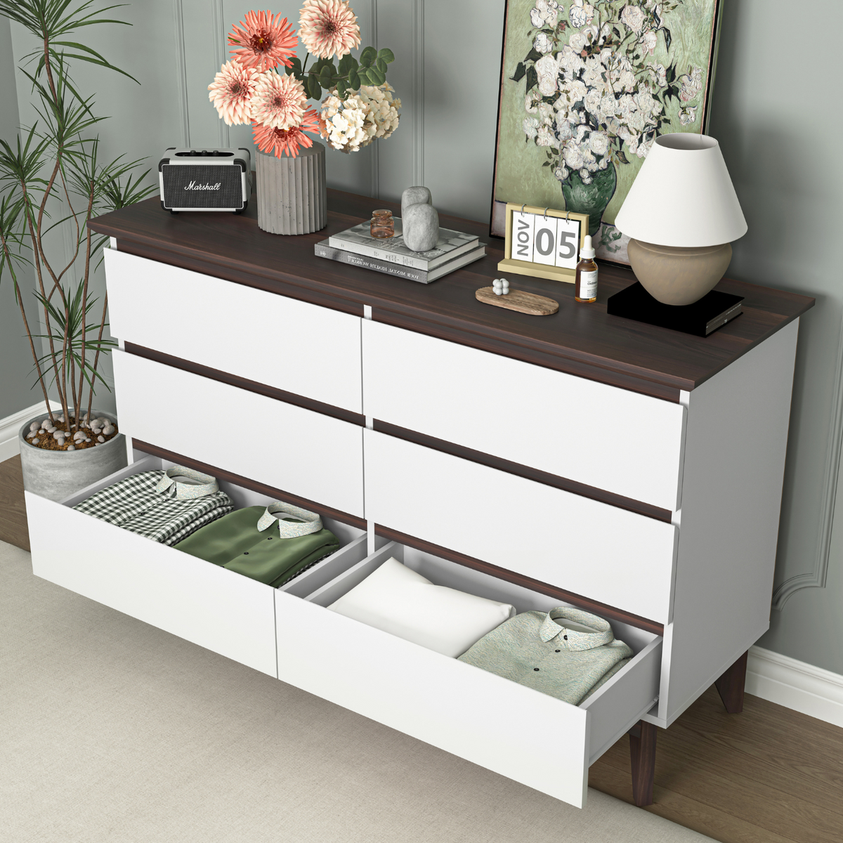Wide 6-Drawer Storage Cabinet Chest of Drawers