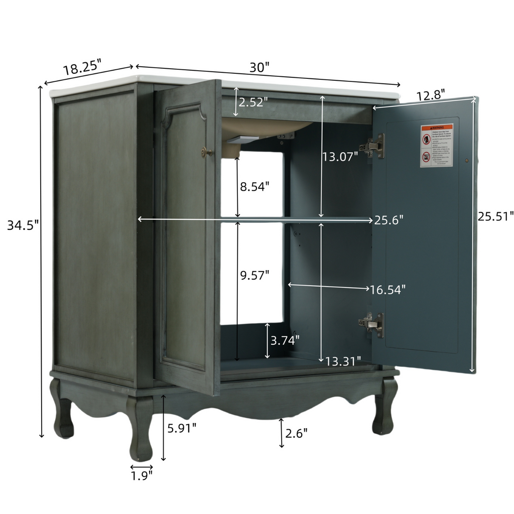 30 Inch Bathroom Vanity with Ceramic Sink Cabinet
