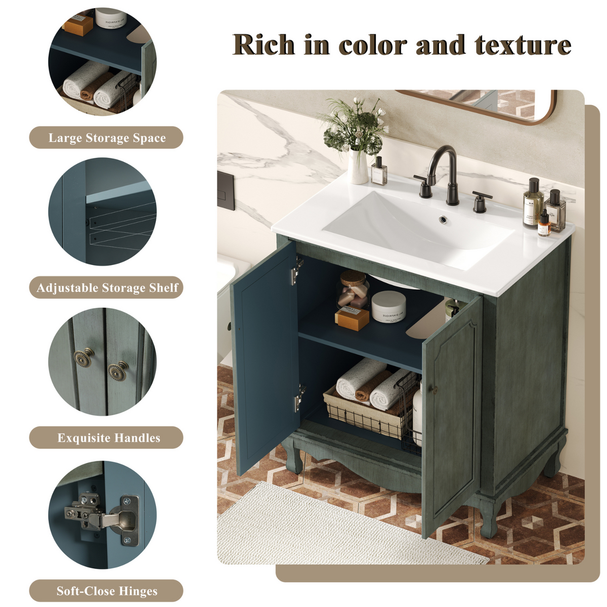 30 Inch Bathroom Vanity with Ceramic Sink Cabinet