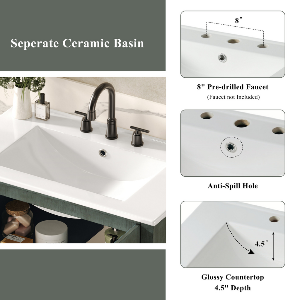 30 Inch Bathroom Vanity with Ceramic Sink Cabinet
