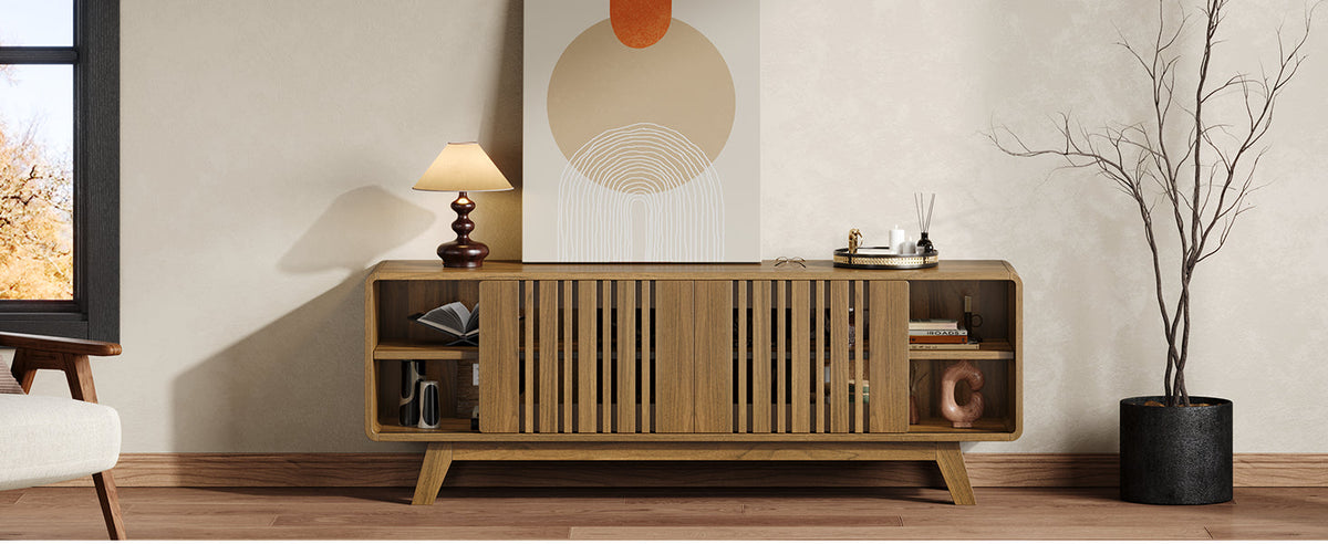 63 or 70 Inch TV Stand with Sliding Grille Doors