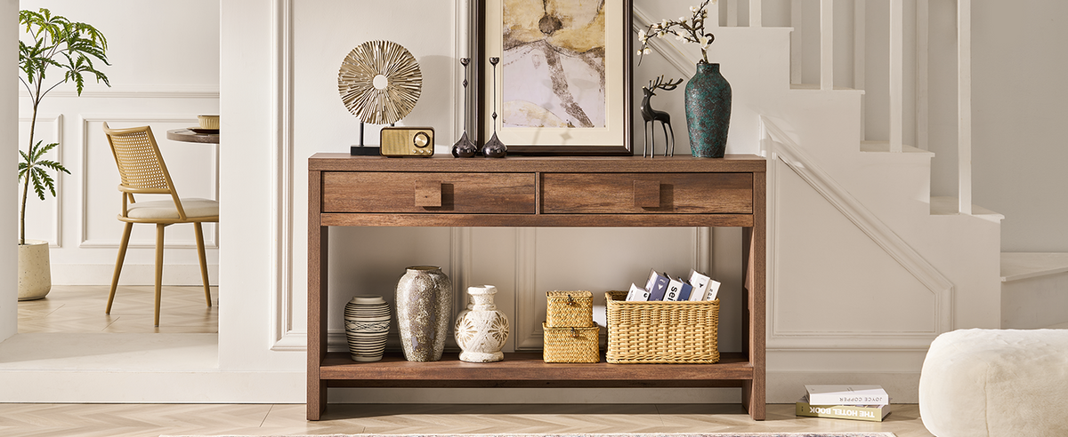 55 Inch Narrow Console Table with Drawers