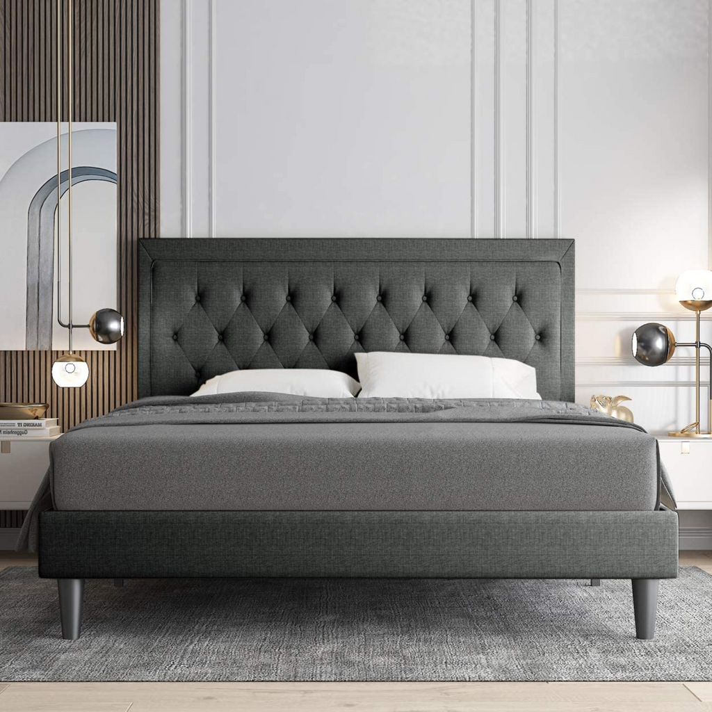 Upholstered Bed Frame with Adjustable Headboard