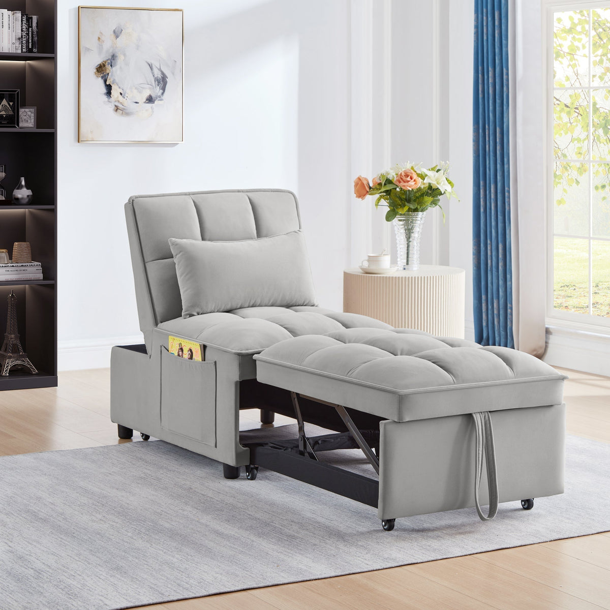 4-in-1 Single Sofa Bed with Storage Pockets, Gray