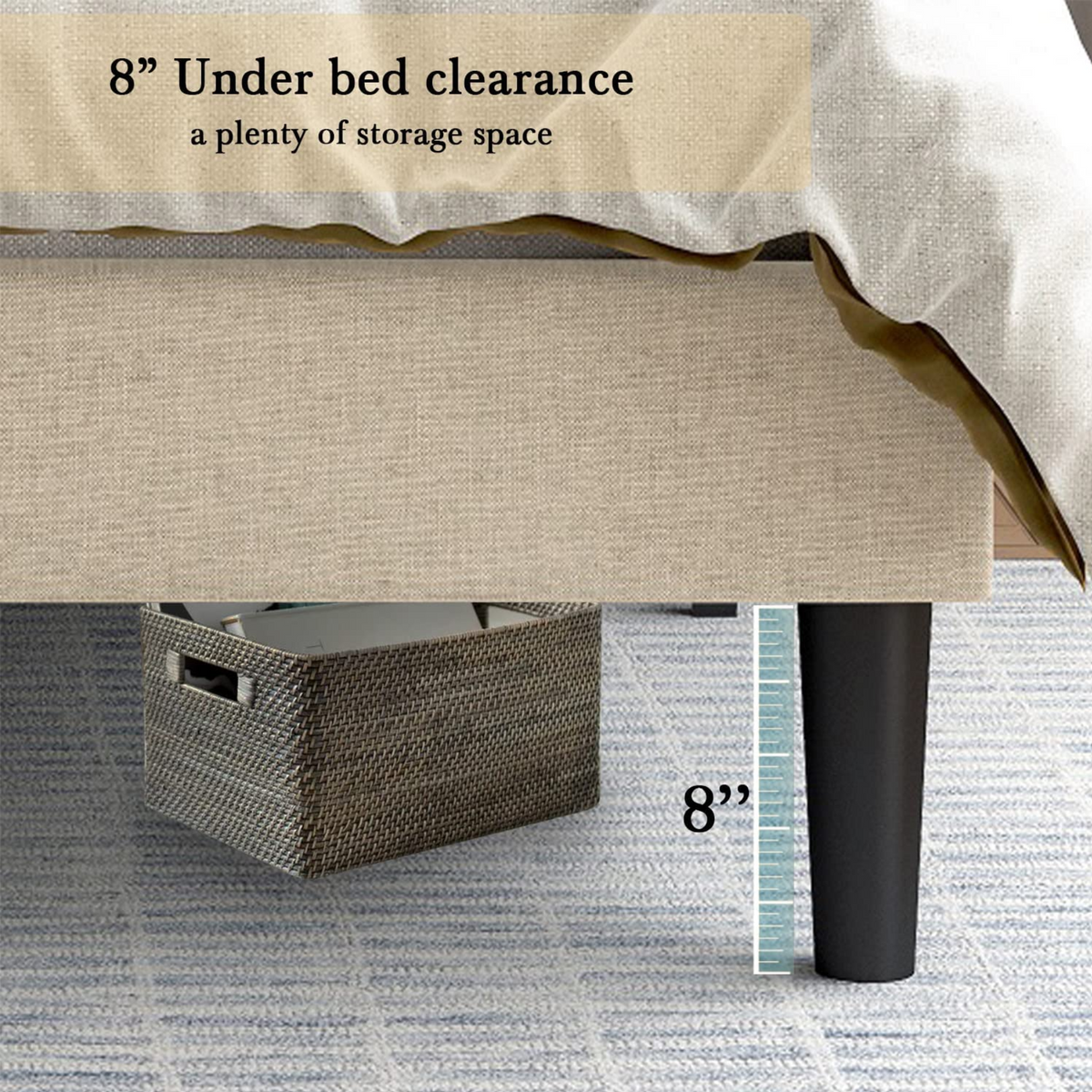Beige or Grey Bed Frame with Geometric Headboard