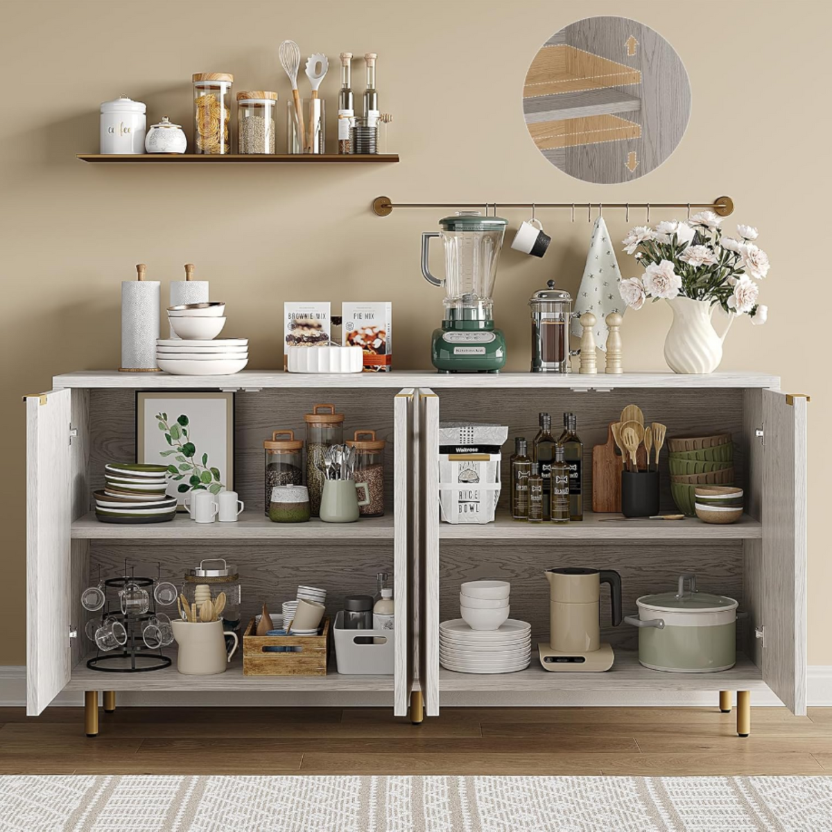 59 Inch Modern Sideboard Buffet with 4 Doors