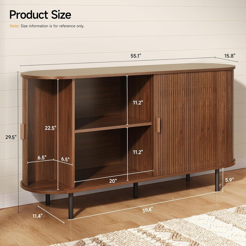 55 Inch Sideboard Buffet with Tambour Door